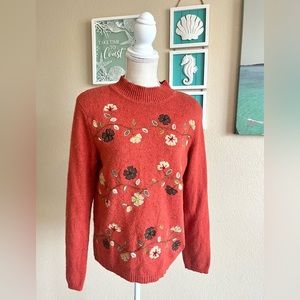 ALFRED DUNNER VINTAGE EMBROIDERED FLOWER BEADED AUTUMN SWEATER WOOL BLEND SZ PM
